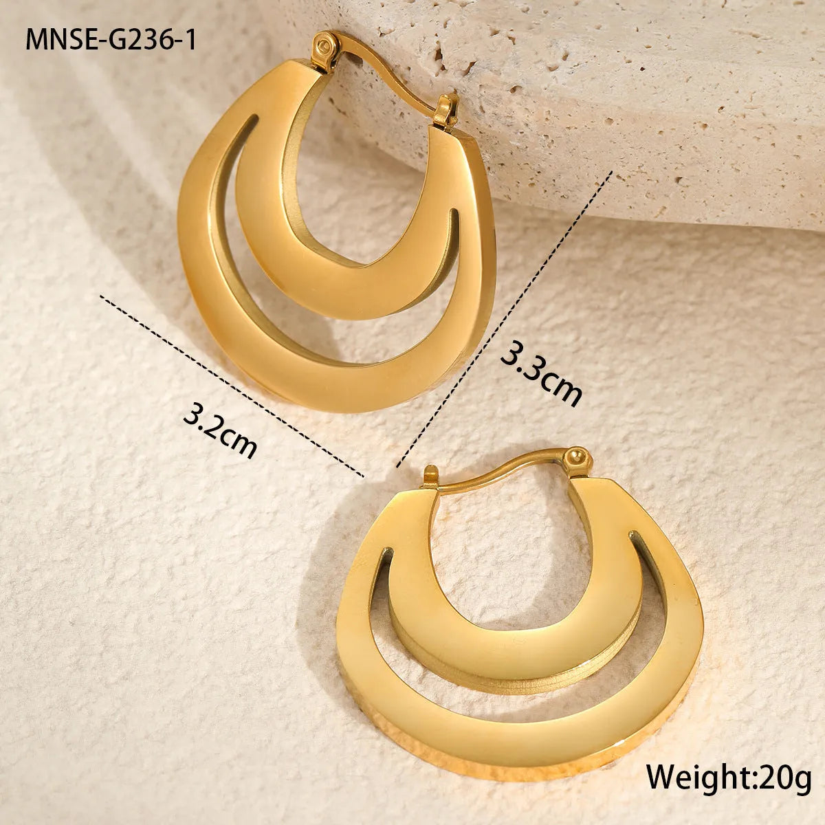 Geometric French earrings with stainless steel construction and 18K gold plating in minimalist design