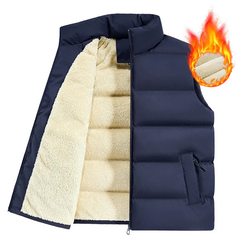 Men's black, dark blue, and red striped lambswool vest for autumn and winter.