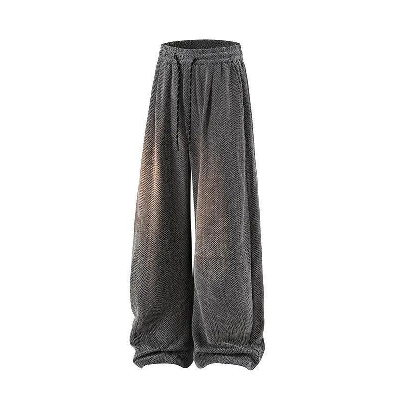 Plus-size women's fleece-lined straight-leg casual trousers in light grey with elastic waist