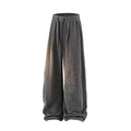 Plus-size women's fleece-lined straight-leg casual trousers in light grey with elastic waist
