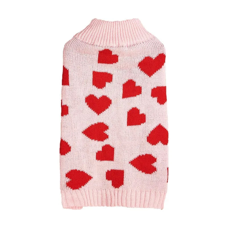 Red love heart and pink bow design dog jumper for small breed indoor wear