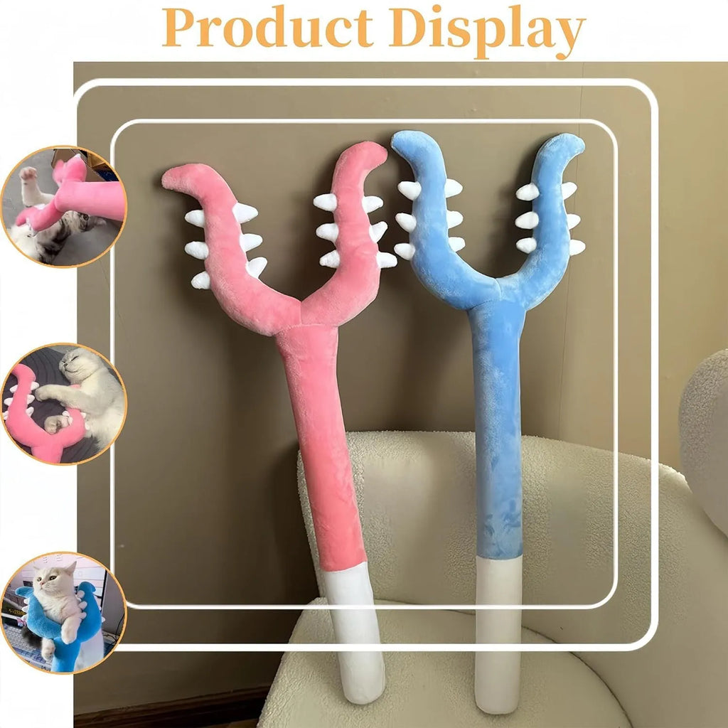 70cm blue and pink plush cat wand toy with oversized design for interactive pet play