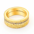 Gold-coloured geometric women's ring with zircon stone, shown from multiple angles