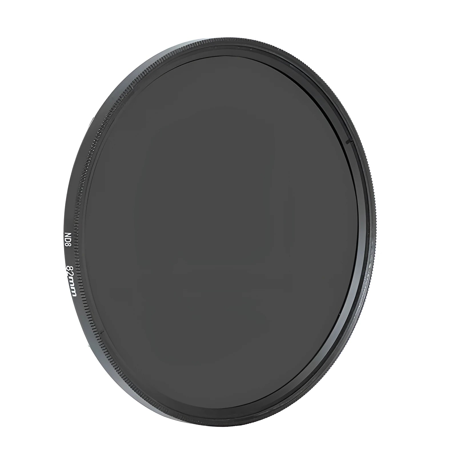 ND8 camera filter with aviation aluminum frame showing thread sizes from 49mm to 82mm