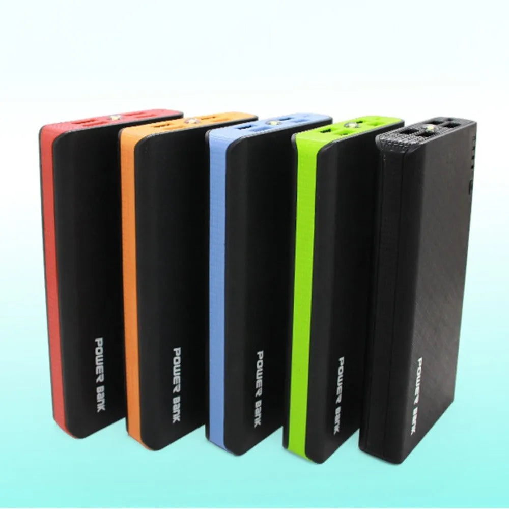 20000mAh portable power bank in blue, green, orange, red, or black colours