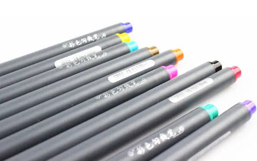 Pack of ten black hook line technical drawing pens with 0.38mm tips.