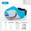 Canvas dog muzzle mouth cover in Bondi Blue Shark design, shown in size L for dogs 12.5-30kg.