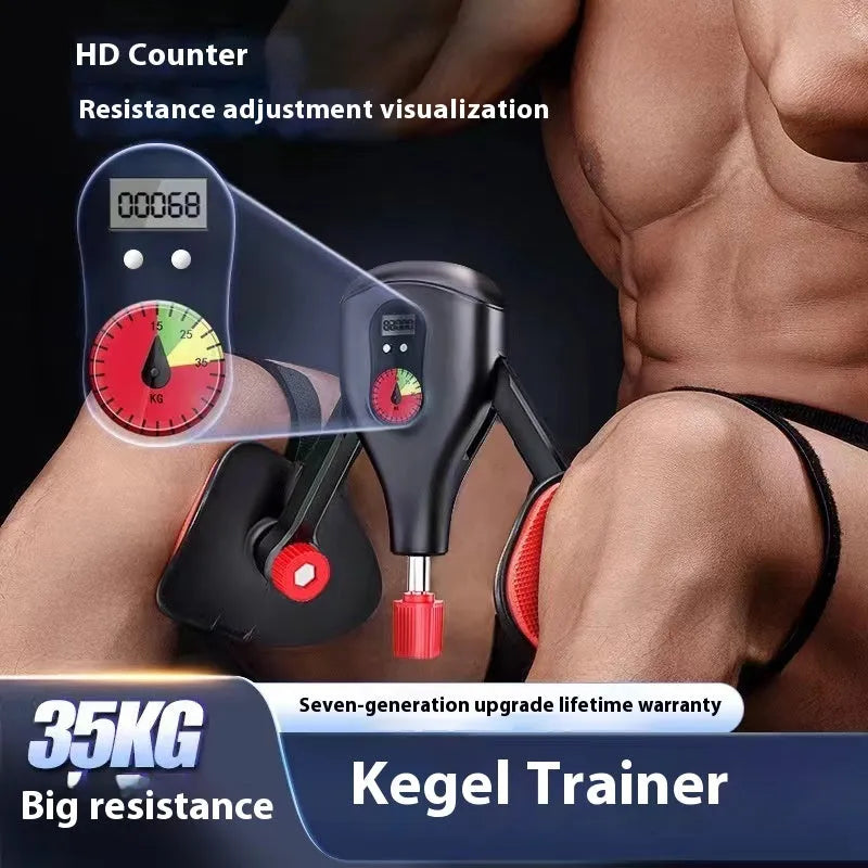 Men's black and grey Kegel trainer for PC muscle exercise with strap and handle options