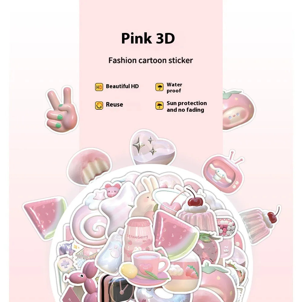 3D decorative stickers with pink girl heart patterns in light colours, showing Type A and Type B designs
