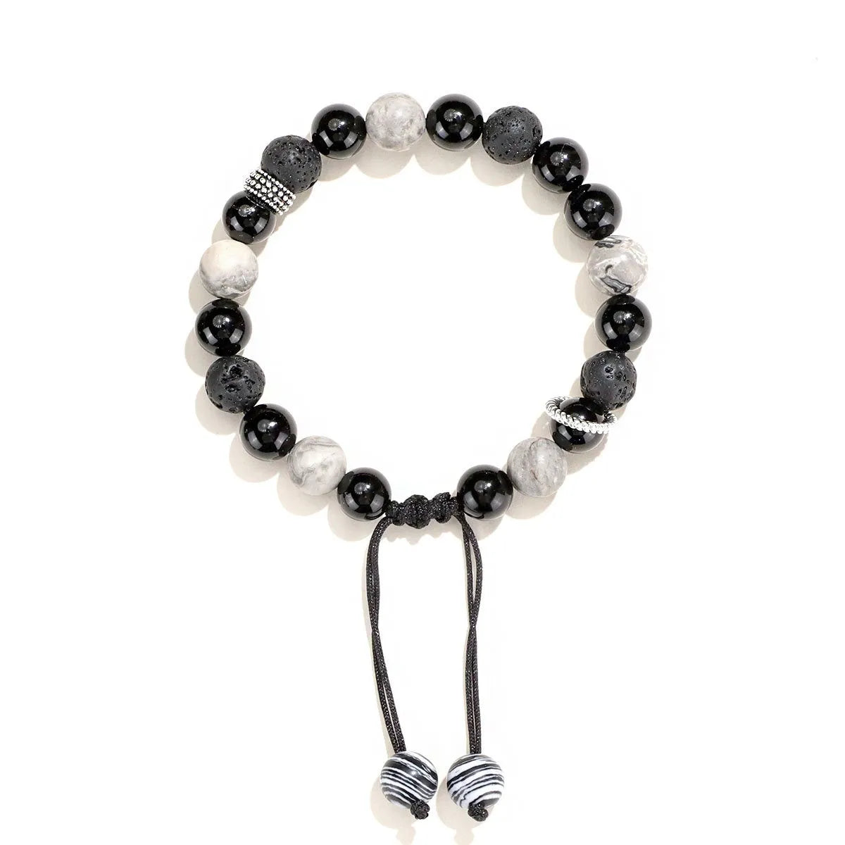 Black agate map stone volcanic bracelet showing diamond shape design and electroplated finish