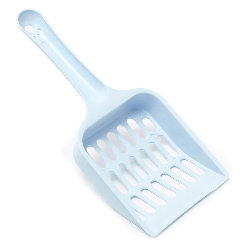 Plastic cat litter scoop measuring 20cm long with blue, green and pink colour options