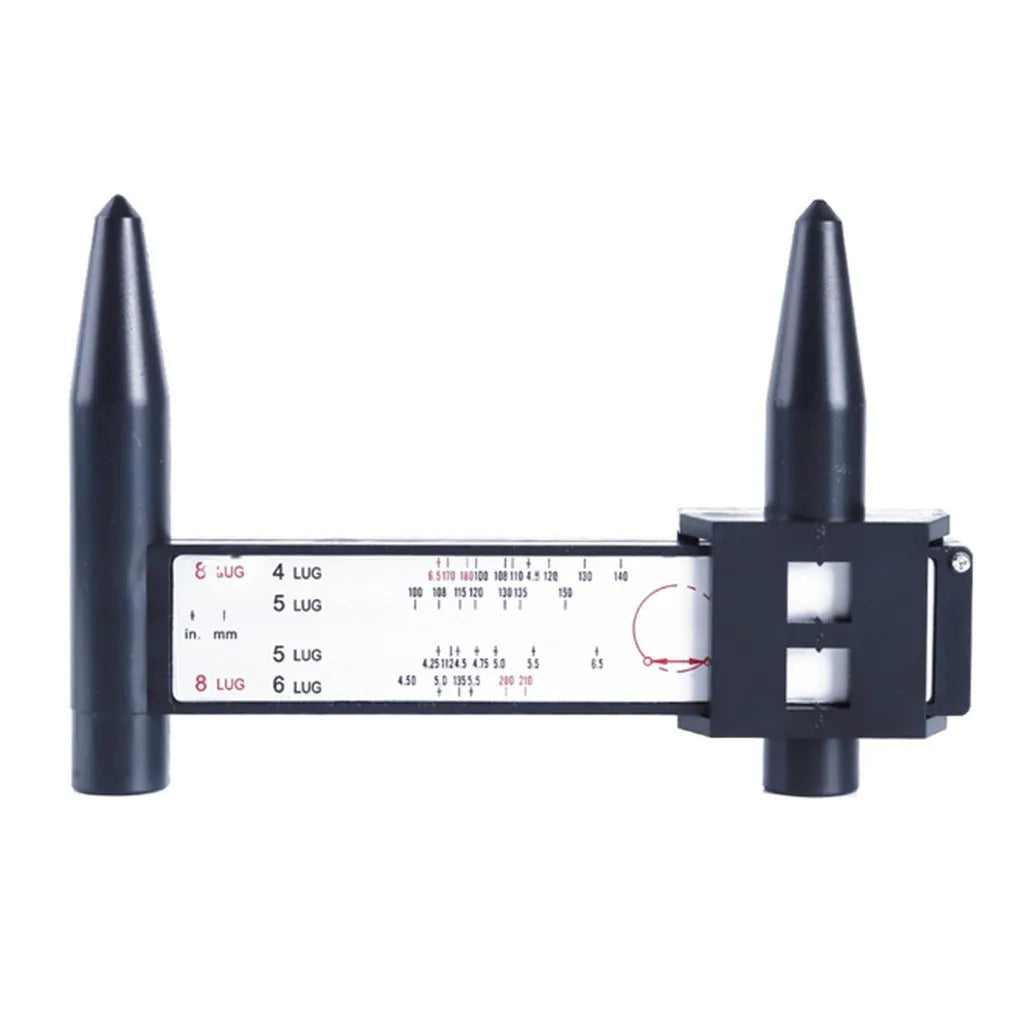 Digital electronic caliper hole distance ruler for measuring wheel hub modifications.