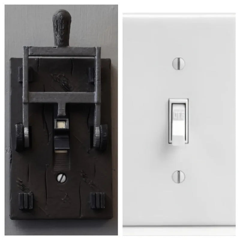 Single-pole mechanical wall switch with decorative PLA plate for exposed surface mounting