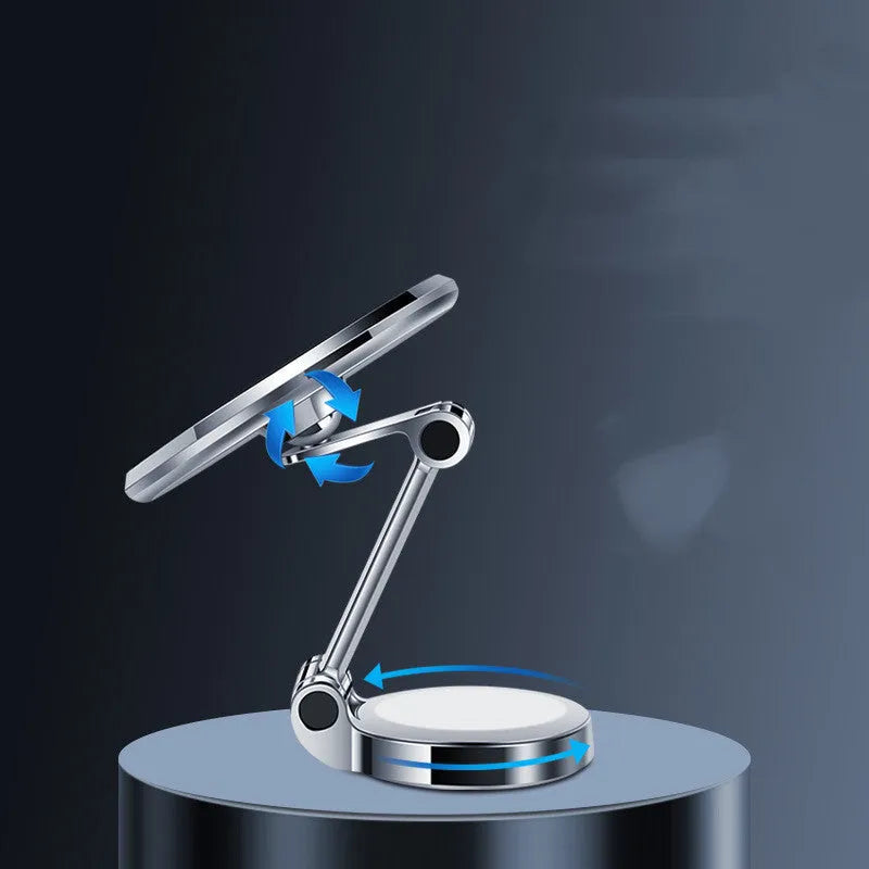 Car mobile phone holder with flexible clip and 360-degree rotation bracket in black and silver colours