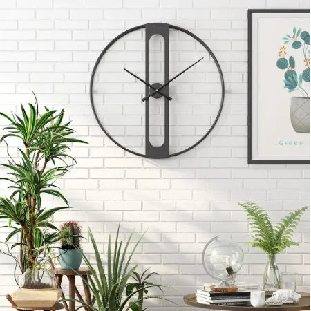 50cm round metal wall clock in black or gold colour with quartz movement