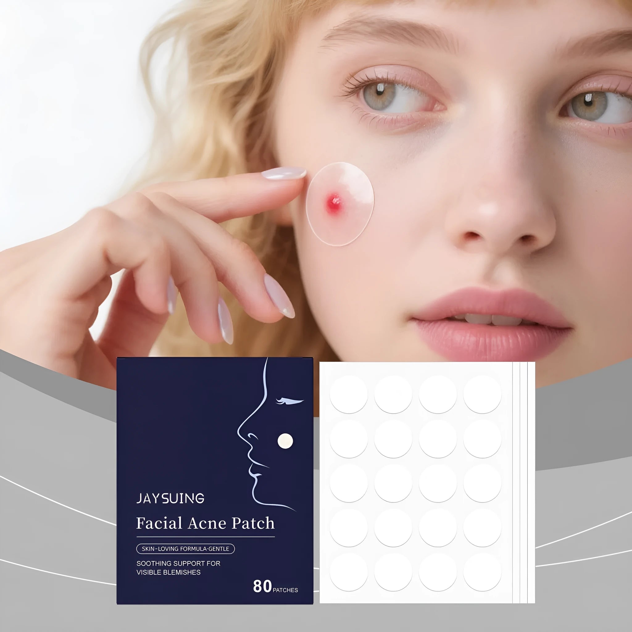 Pack of 80 transparent hydrocolloid acne patches for facial blemish treatment