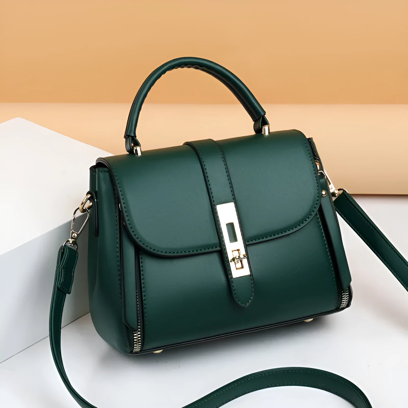 Soft black PU leather women's messenger shoulder bag with a single strap.