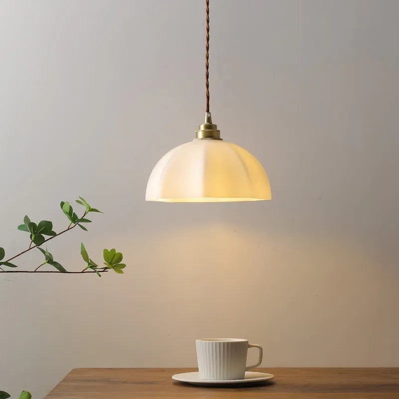 Chinese style brass bedside droplight with copper glass shade and four light colour options