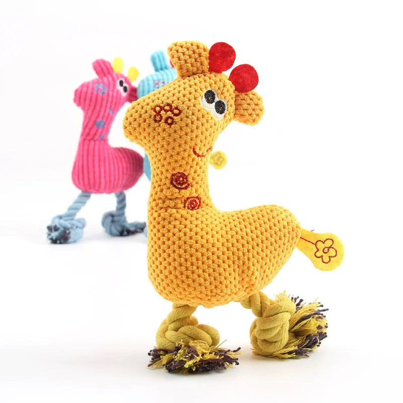 Blue deer-shaped plush dog toy with corn grain texture measuring 28cm