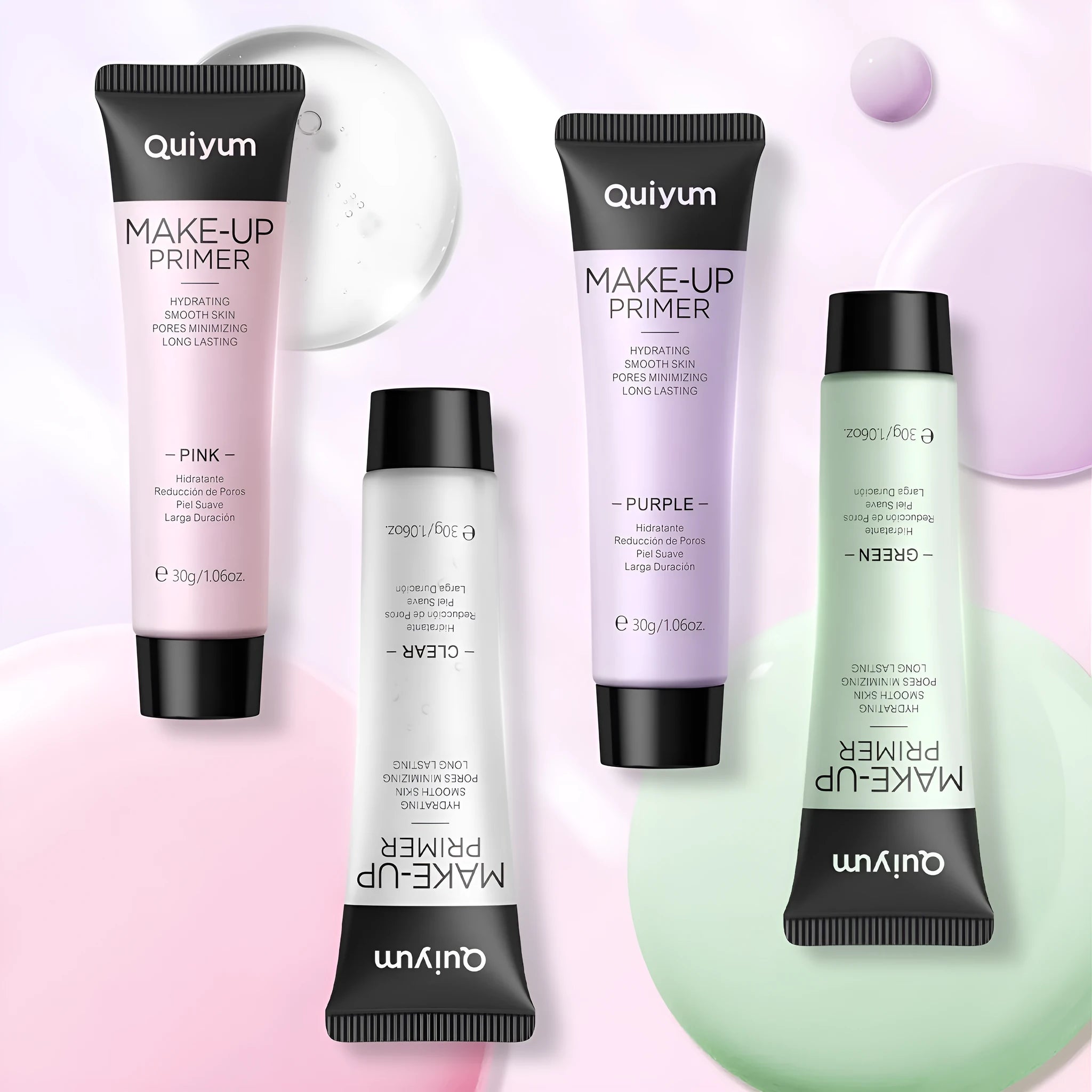 30g moisturising makeup primer in purple, pink and green colour-correcting shades