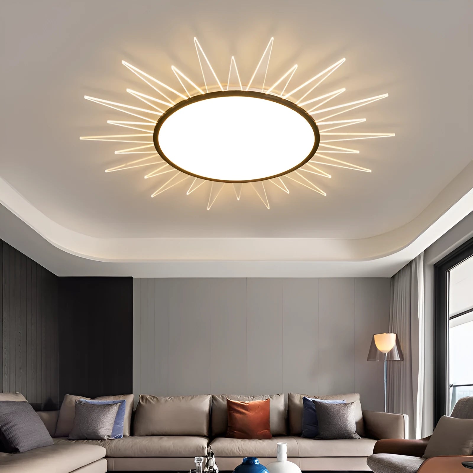 Round aluminium LED ceiling lamp with remote control dimming in multiple size options