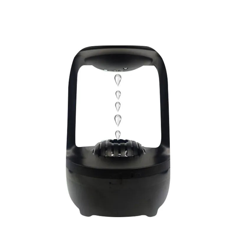 Black and white anti-gravity humidifier with floating water drops and large 500ml water tank.