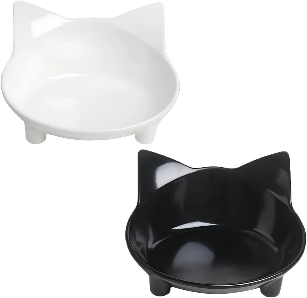 Shallow black melamine pet bowl with a non-slip rubber base for cats and small dogs.