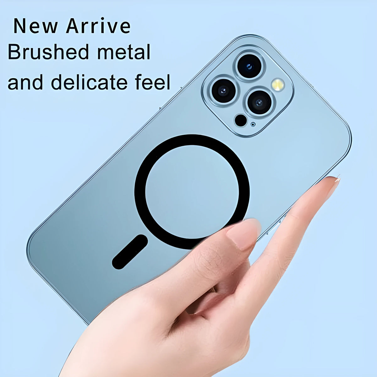 Aluminium alloy frame magnetic closure iPhone case in dark purple, shown on an iPhone.