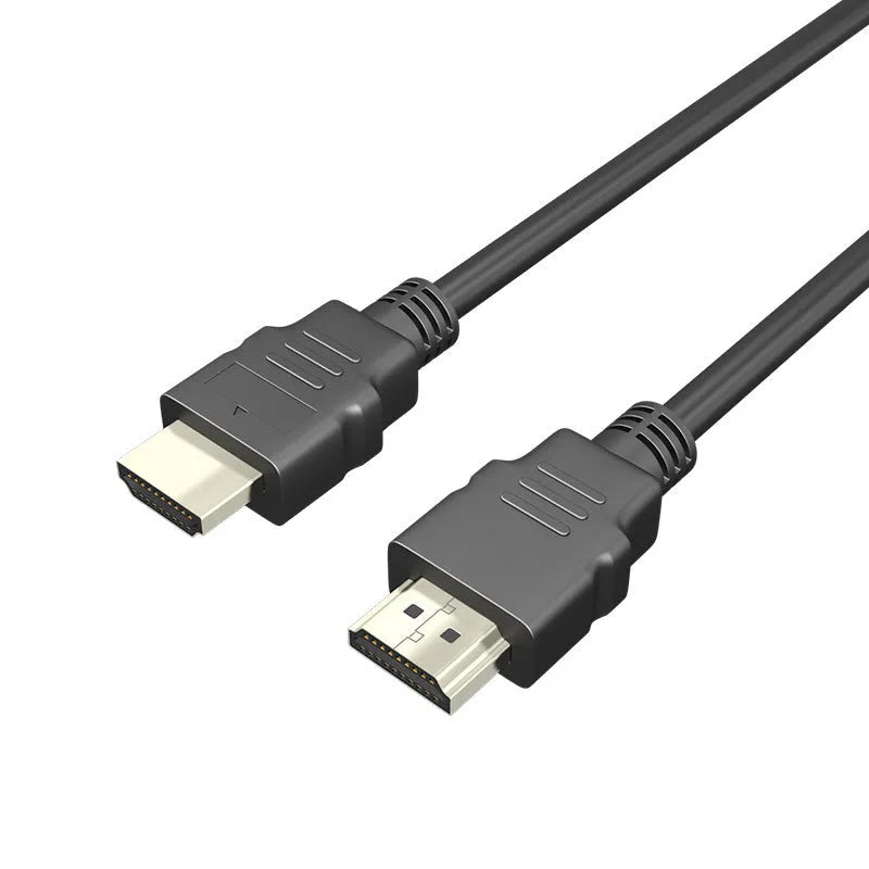 Black HDMI cable with nickel-plated connectors for connecting a set-top box to a television.