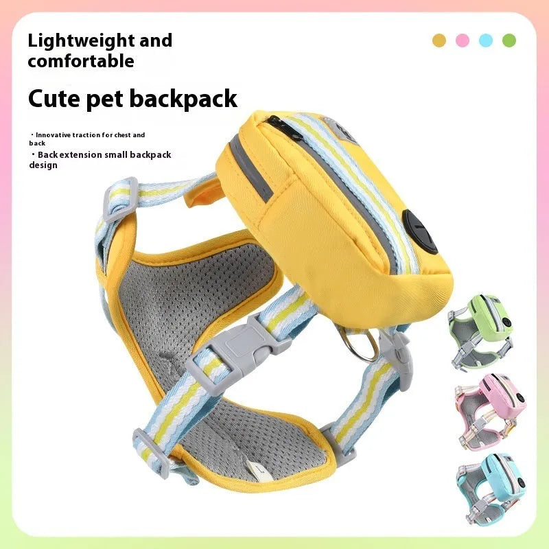 Explosion-proof anti-strangulation pet harness with 1.5m rope in green, blue, pink, yellow colours