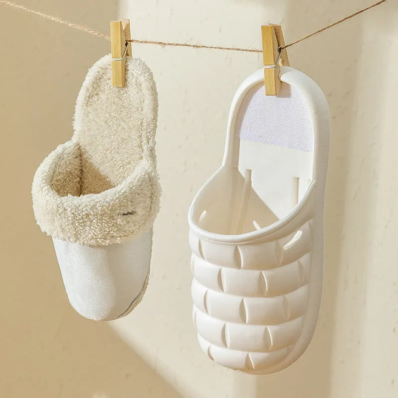 Women's detachable plush-lined EVA slippers in pink with non-slip soles for winter indoor wear