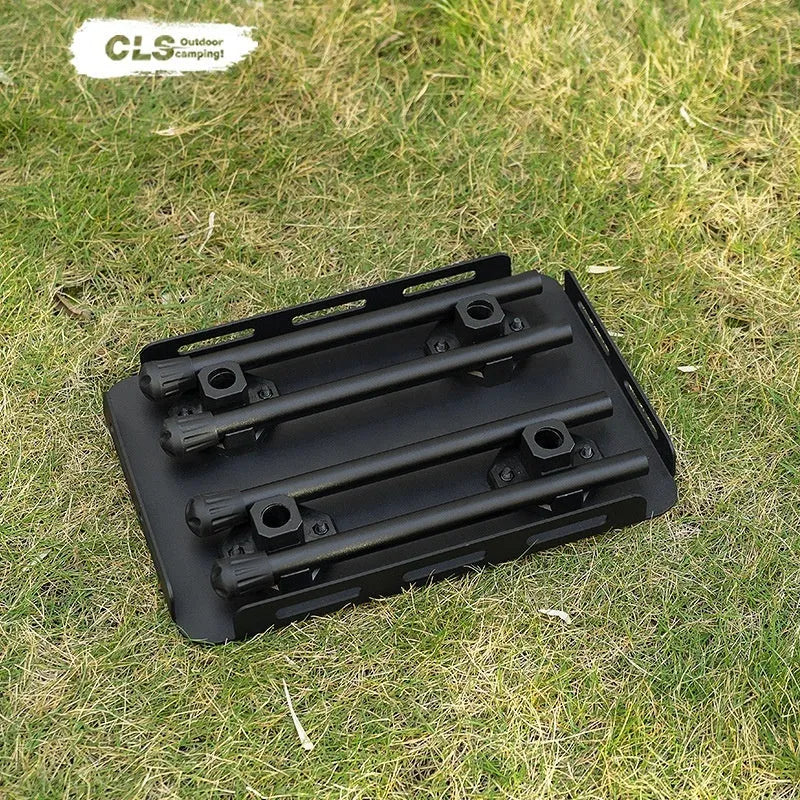 CLS aluminium folding camping stool with PU mat cushion, shown converted into a small side table.