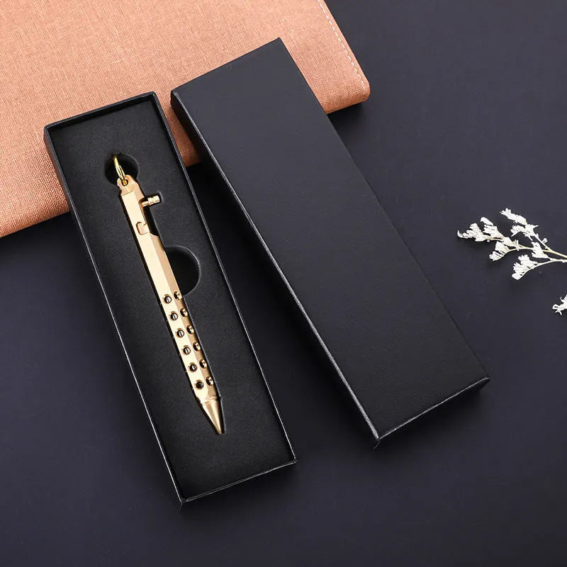 Brass hexagonal bolt pen with six-angle barrel showing brass natural colour finish