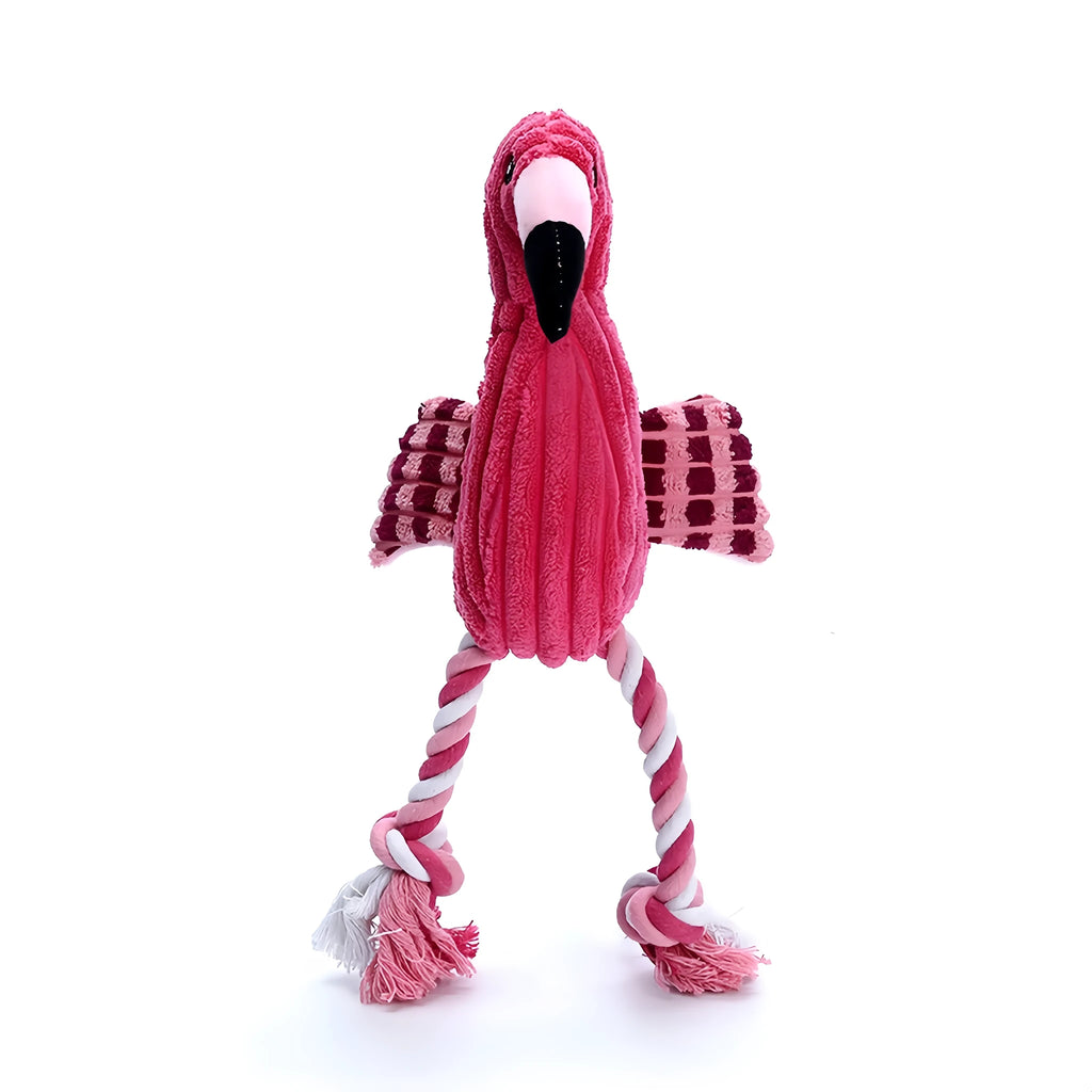 Pink corduroy animal-shaped dog toy with squeaker, 4 inches in size