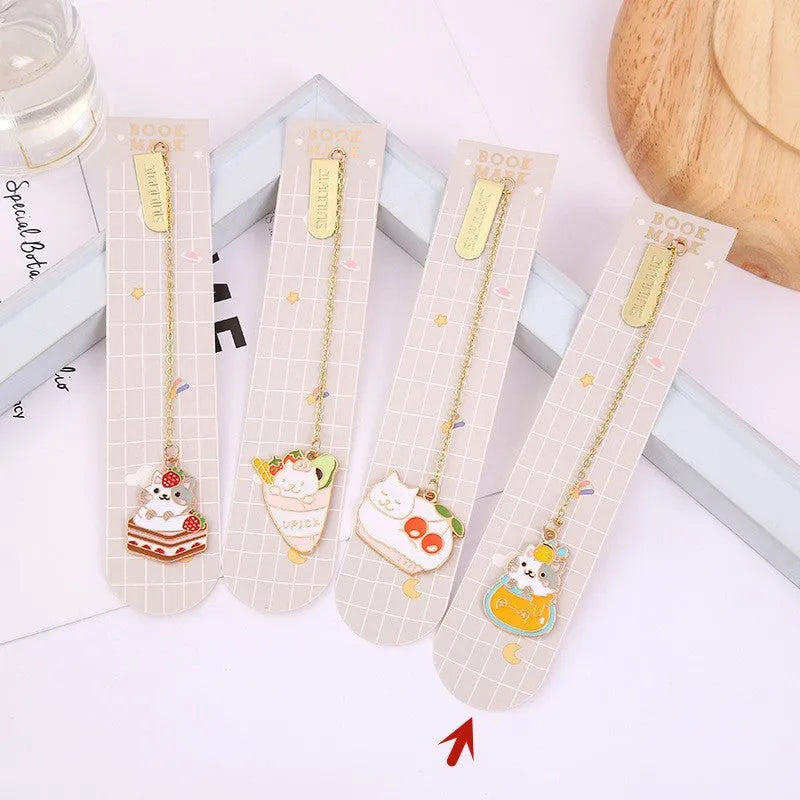 Jane Lime Foodie Cute Pet Cat metal bookmark with PVC film in one of four cartoon designs.