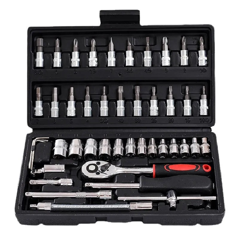 Chrome vanadium steel socket ratchet wrench set with nickel plating for home and automotive repairs
