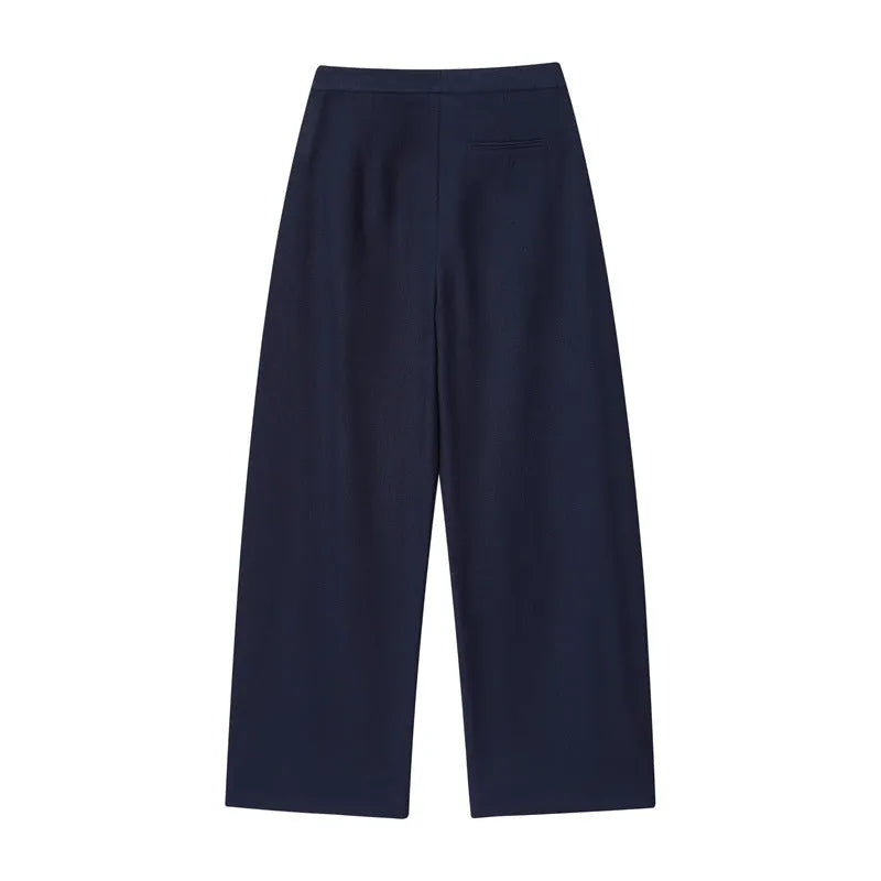Women's linen blend shirt and trousers set with flounced sleeves in Asian sizes
