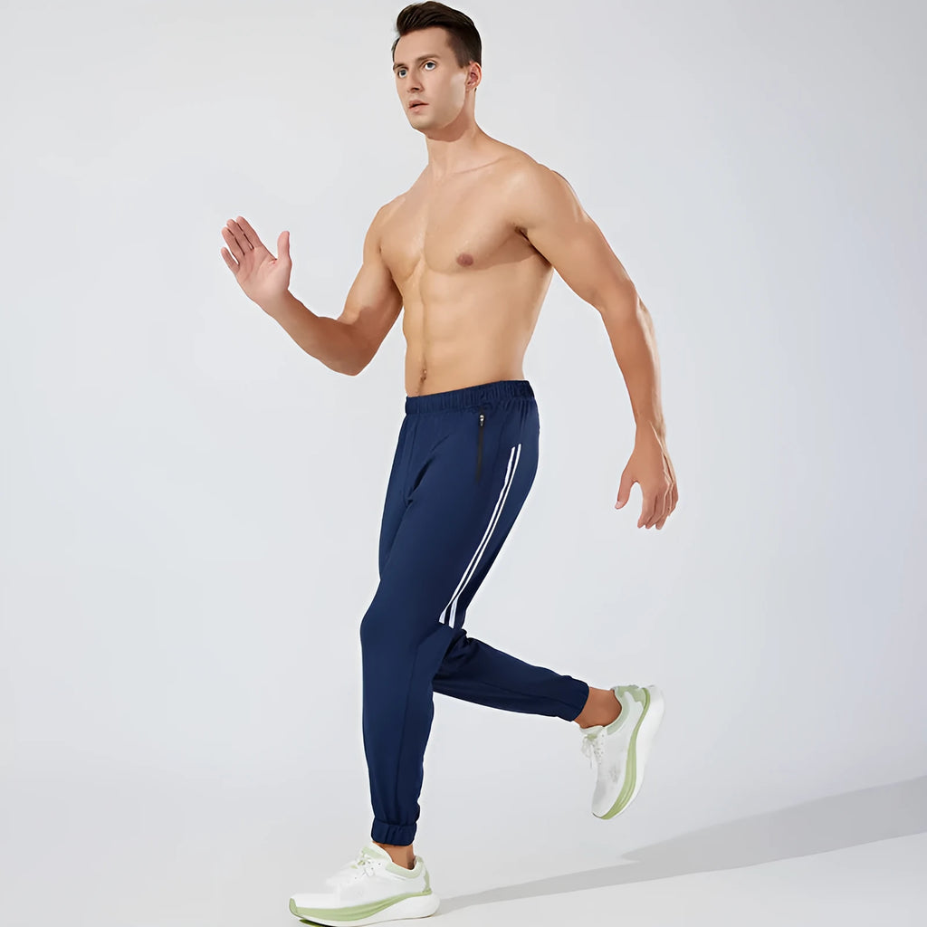 Men's black running trousers with mid waist design for athletic exercise