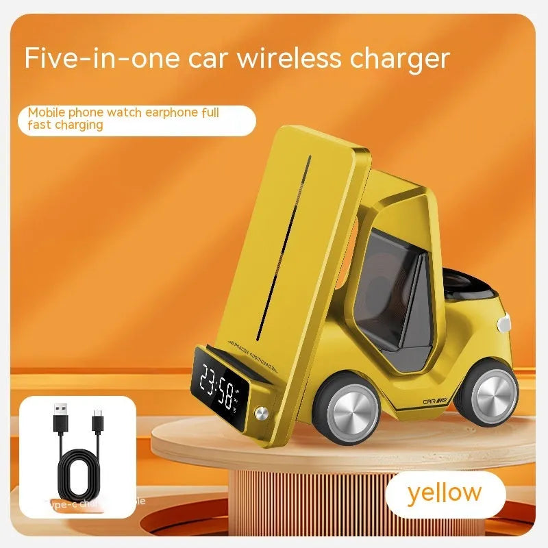 15W three-in-one wireless charging bracket for mobile phones in grey white yellow orange colours