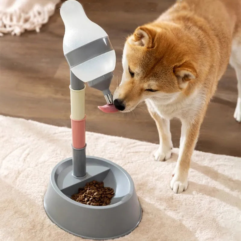 Green height-adjustable pet standing water dispenser with a detachable pole and bowl on a stable base.
