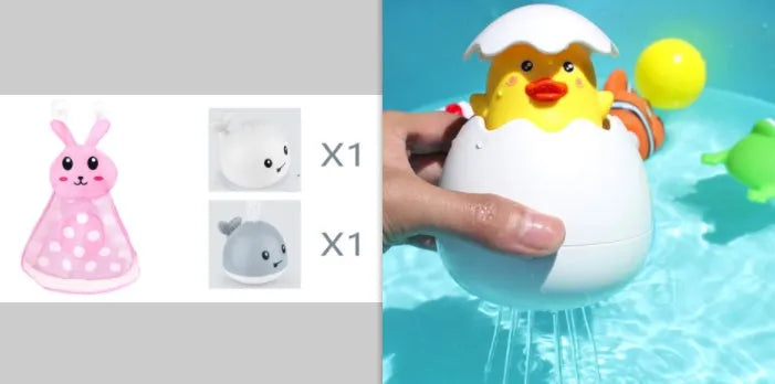 Electric whale bath toy spraying water with flashing LED lights in baby bath