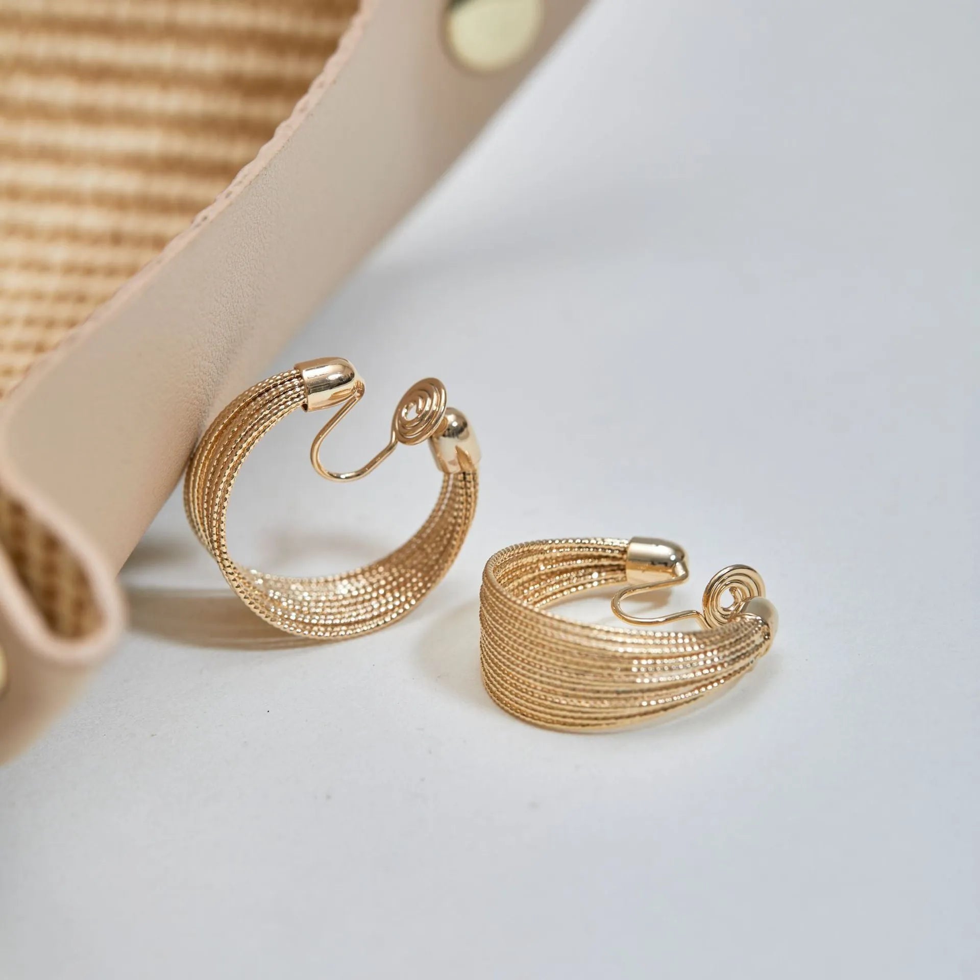 Geometric simple bracelet earrings for women in silver and gold with stud and clip style options