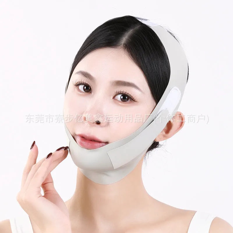 Small V Face Shaping Mask in light breathable fabric, shown in Purple and Green graphene colour options.