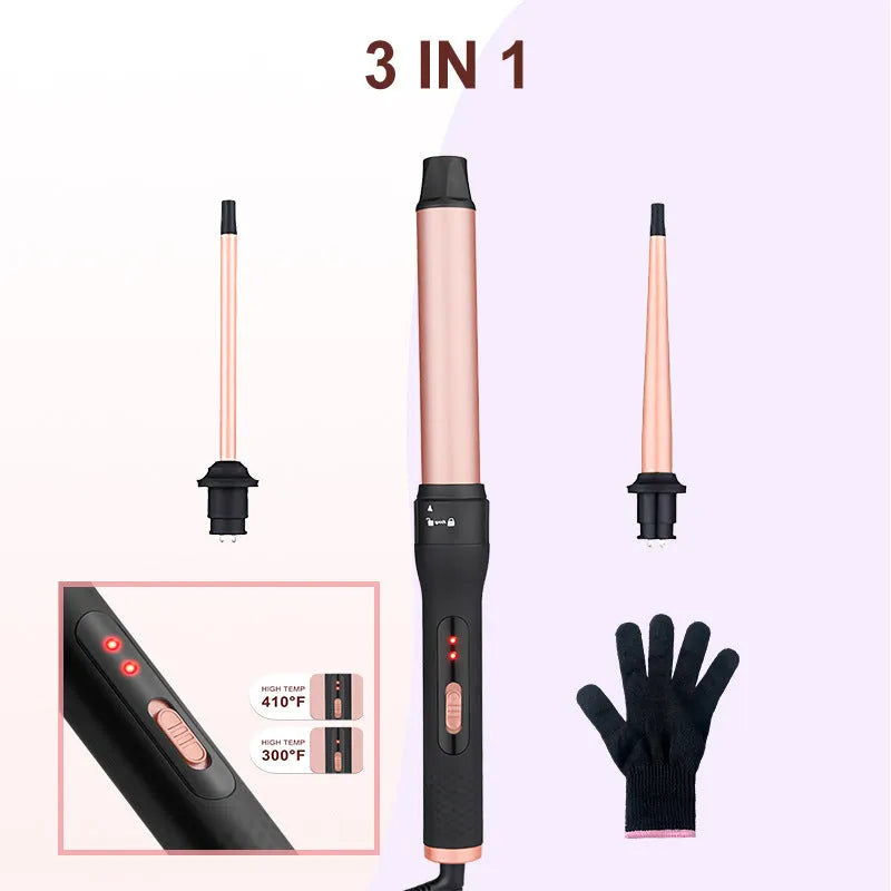 Three-tube water wave hair curler styling appliance on white background