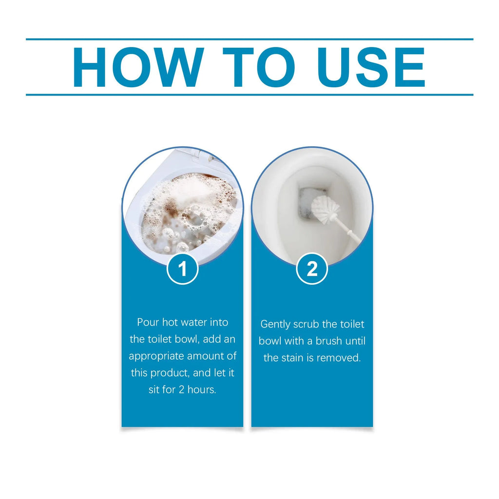 Toilet cleaning powder pack with four individual 30g sachets for descaling and stain removal.