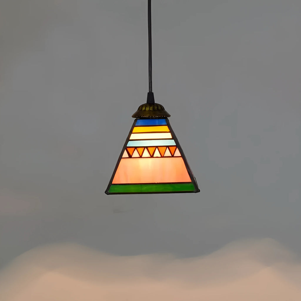 Art stained glass small droplight pendant with coloured glass lampshade and iron ceiling plate