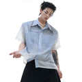 Blue and white gradient men's short sleeve shirt with loose fit design