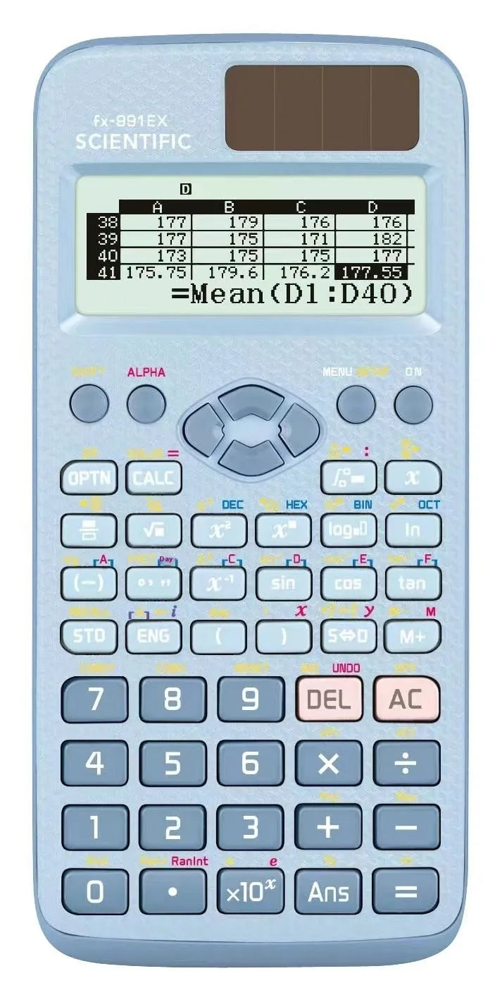 CASIO fx-991EX solar scientific calculator in black, blue, or pink colour options.
