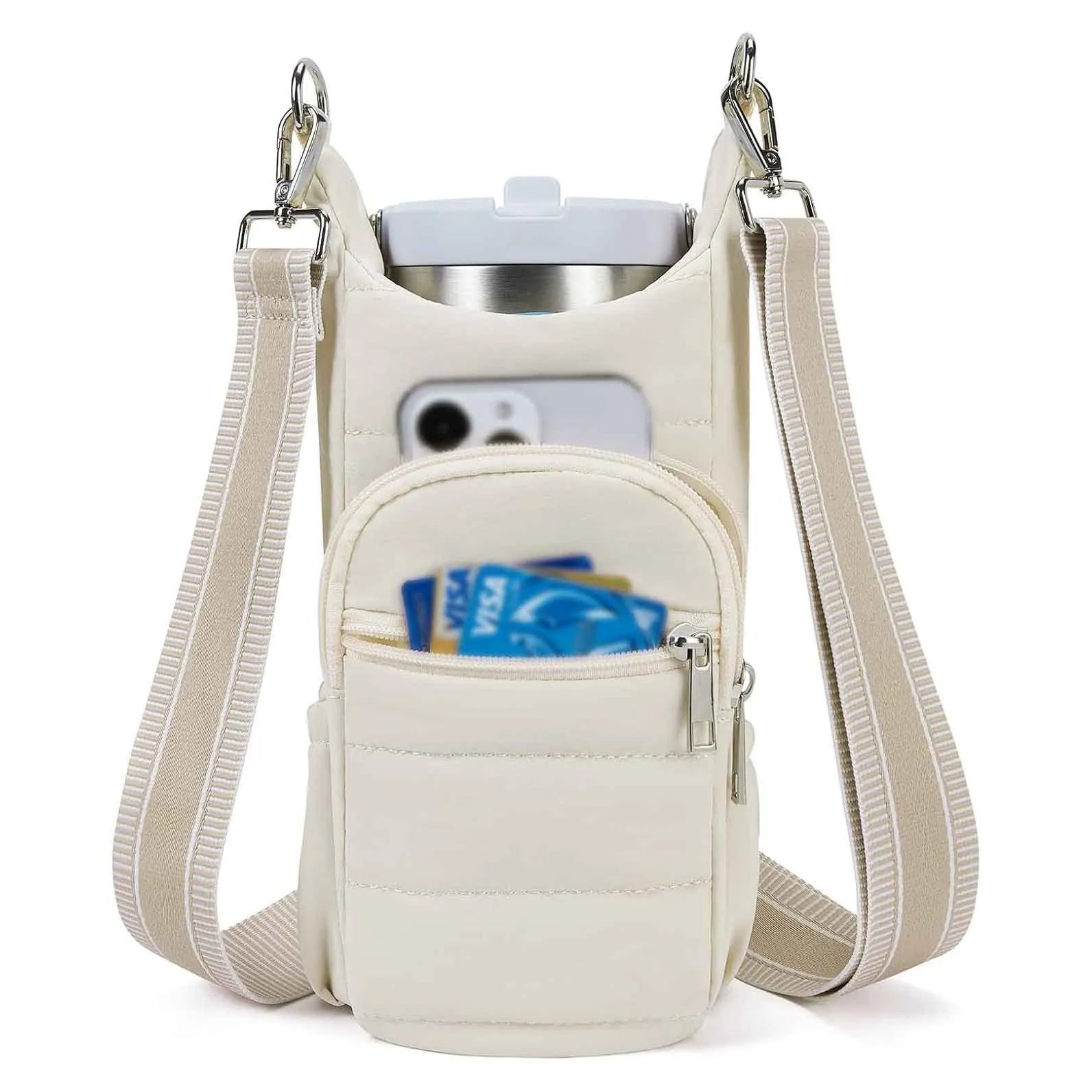 Cloth bicycle water bottle bag in modern simplicity style shown in black, pink, and beige colour options