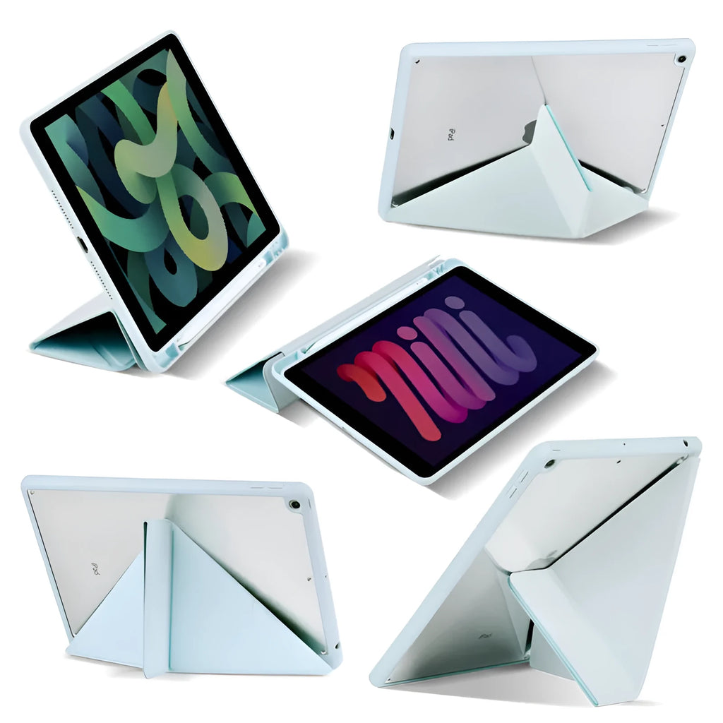 Acrylic Y folding iPad protective case in dark grey with built-in bracket and pen slot